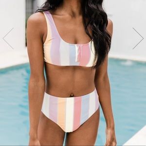 Striped High Waisted Bikini Set